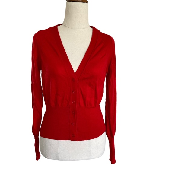 Moda International Sweaters - MODA INTERNATIONAL Sz S 100% Merino Wool red statement cardigan